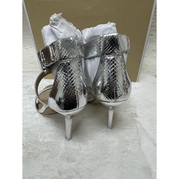 Michael Kors Women's Amal Metallic Snake Embossed Leather Sandal Silver, US 8 M - Picture 7 of 11